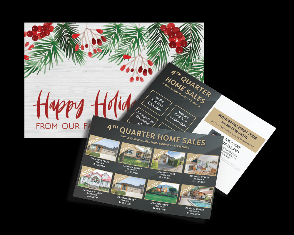 Holiday and Quarterly Postcard examples seen in the Diamond Marketing Program