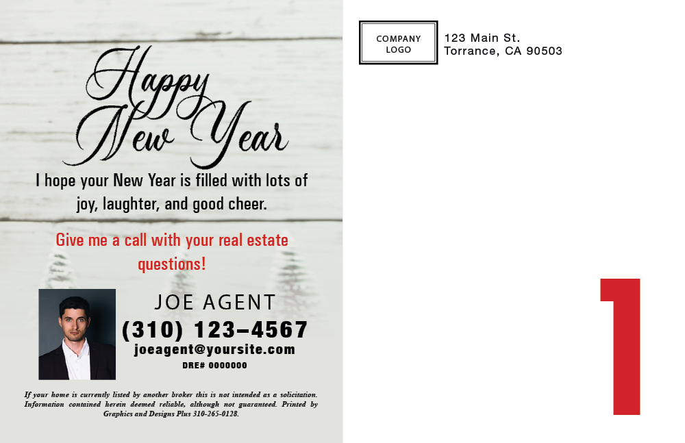 Example 1 of a New Years Postcard (Back)