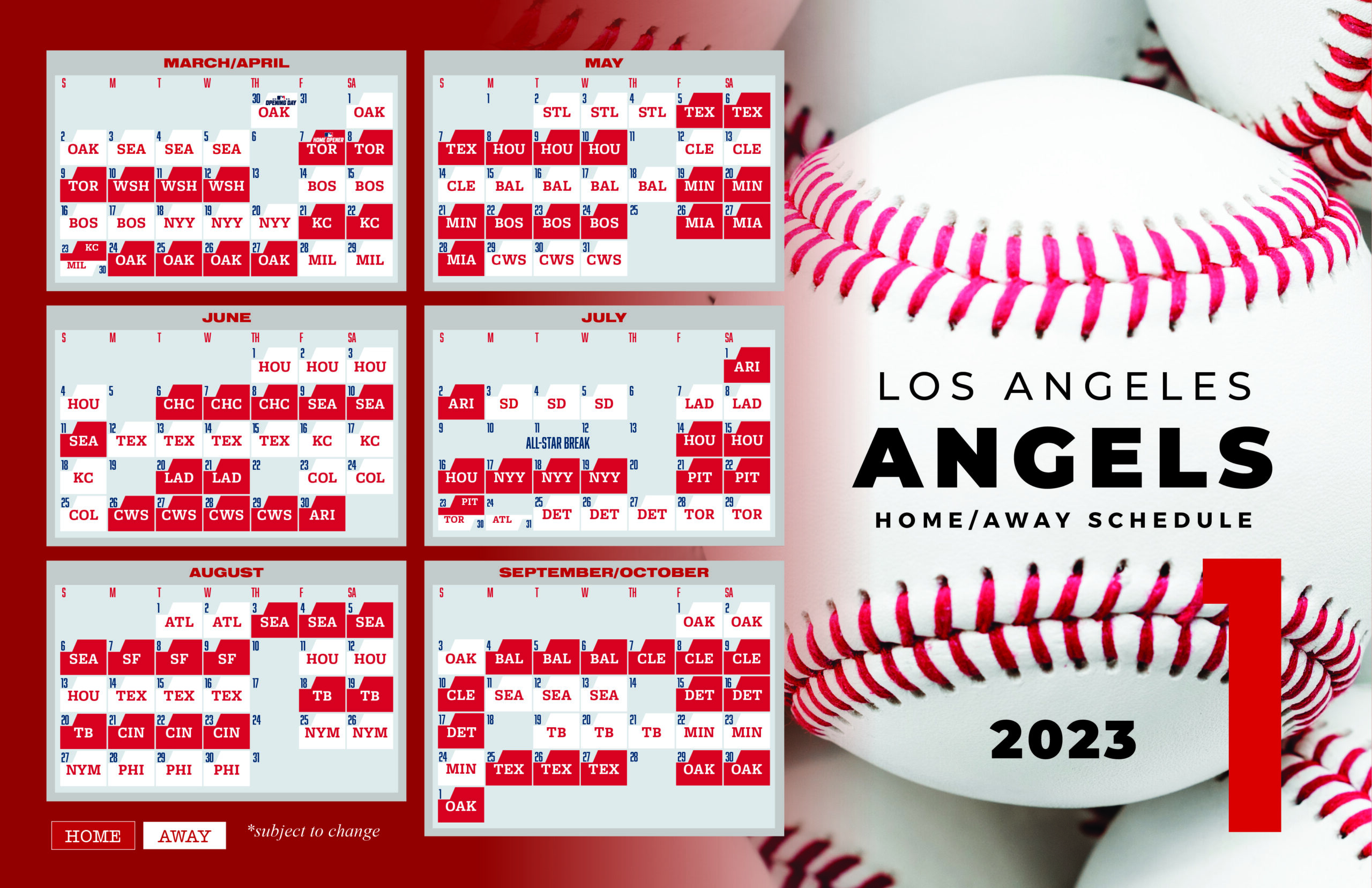 Example 1 of an Angels Baseball Schedule Postcard (Front)