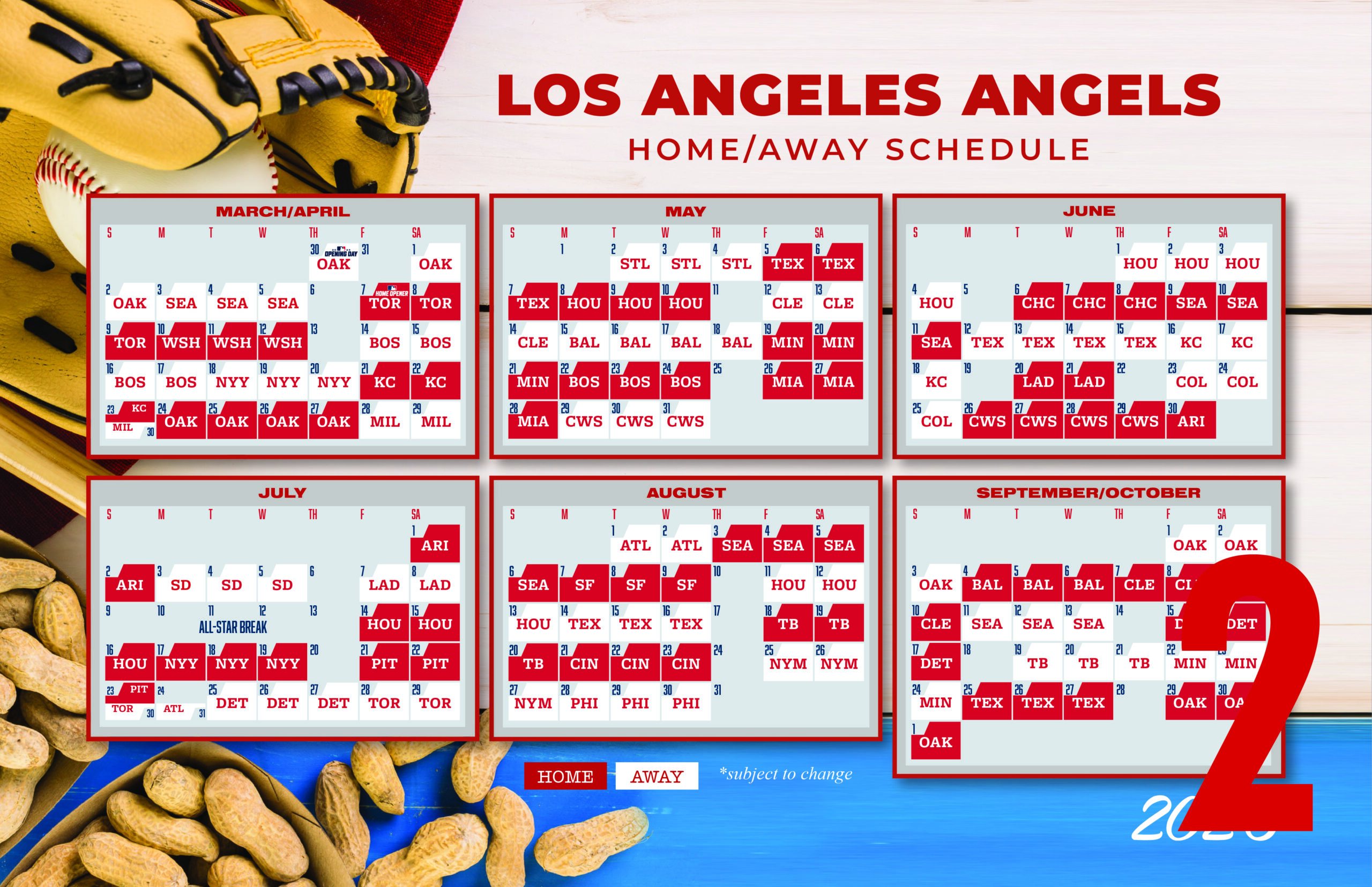 Example 2 of an Angels Baseball Schedule Postcard (Front)
