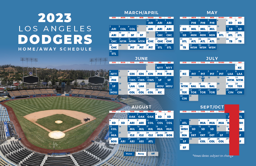Example 1 of a Dodgers Baseball Schedule Postcard (Front)