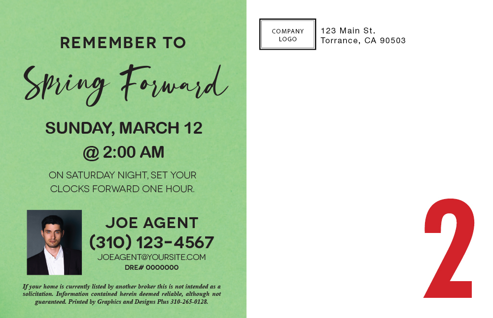 Example 2 of a Spring Forward Postcard (Back)