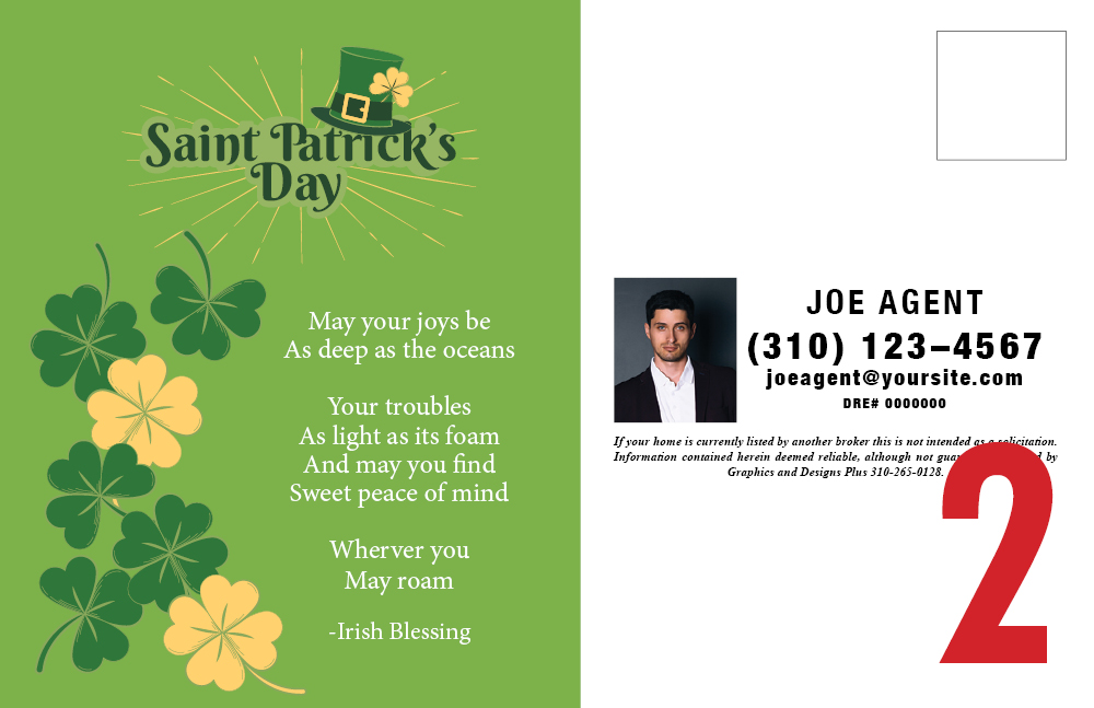 Example 2 of a St. Patrick's Day Postcard (Back)