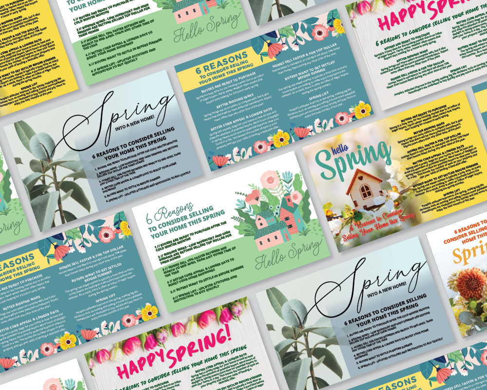 Examples of "6 Reasons to Sell This Spring" Postcards