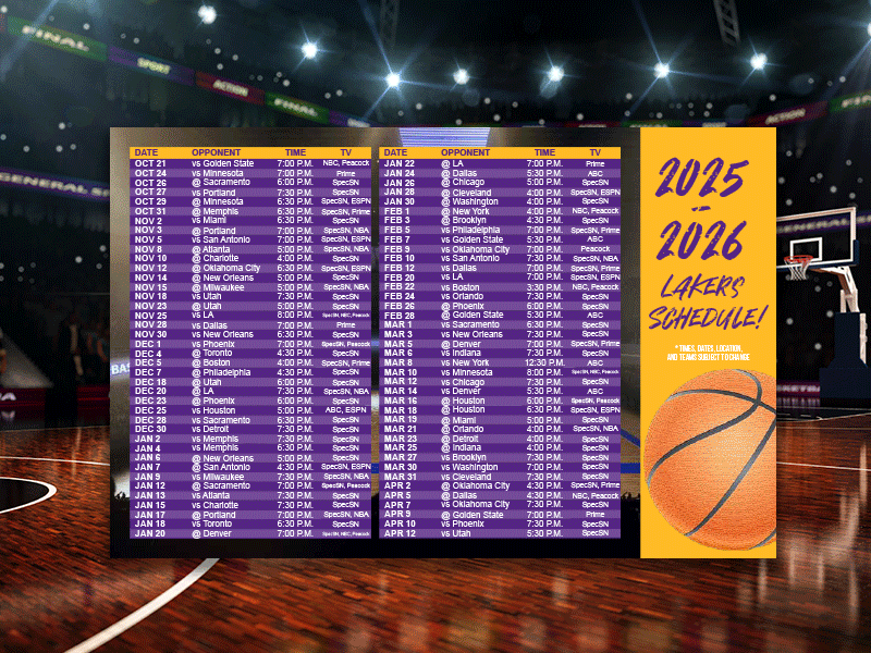 Lakers Schedule Postcards